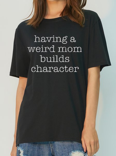 

Womens Funny Mom Letter Crew Neck Casual Bamboo Fiber Short Sleeve T-Shirt, Black, T-shirts