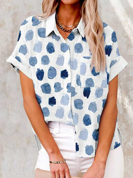 

Shirt Sleeve Polka Dots Casual Loosen Short Sleeve Blouse, White, Shirts & Blouses