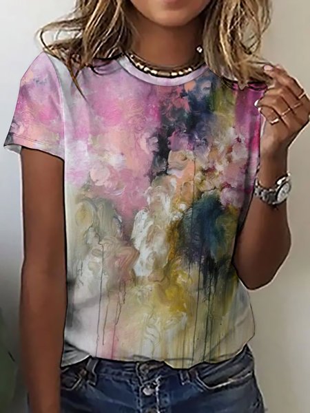 

Crew Neck Vintage Loosen Short Sleeve T-Shirt, As picture, T-shirts