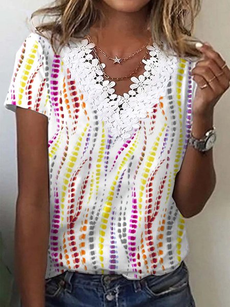 

Polka Dots Casual Short Sleeve T-Shirt, White, T-Shirts