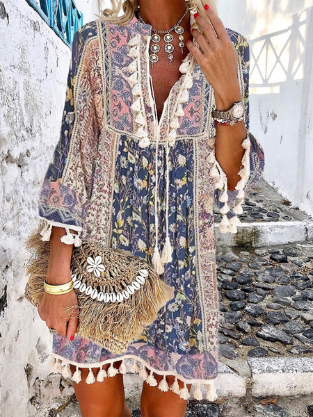 

Plus size Boho Floral Vacation Dress, Multicolor, Mini Dresses