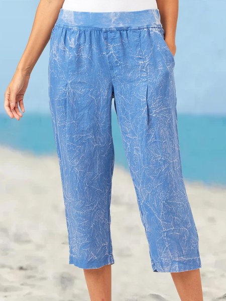 

Pockets Casual Plain Pants, Blue, Pants