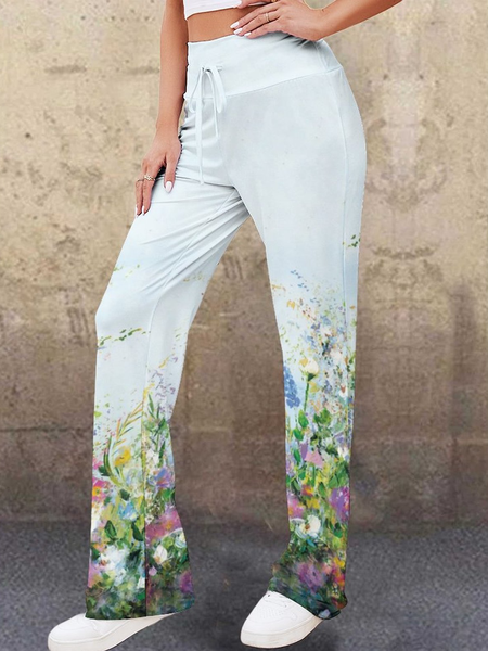 

Casual Simple Floral Gradient Print Stretch Waist Yoga Pants, As picture, Pants