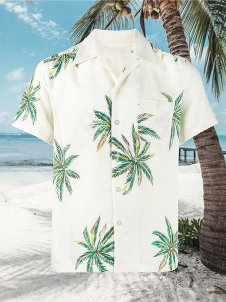 

Cotton Linen Botanical Floral Print Lapel Cozy Linen Shirt, As picture, Men's Floral shirt