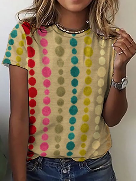 

Vintage Casual Abstract Geometric Print Crew Neck T-Shirt, As picture, T-shirts