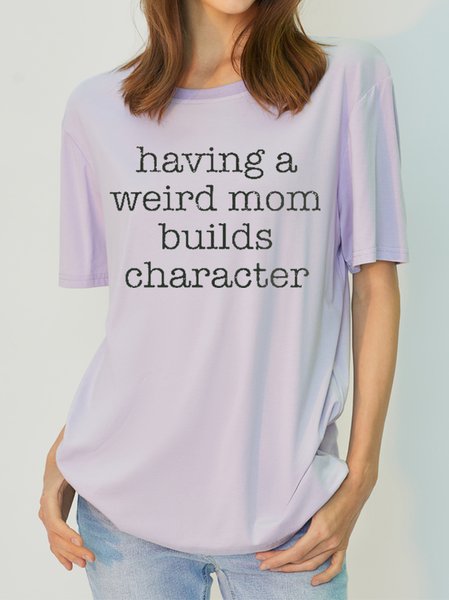 

Womens Funny Mom Letter Crew Neck Casual Bamboo Fiber Short Sleeve T-Shirt, Purple, T-shirts