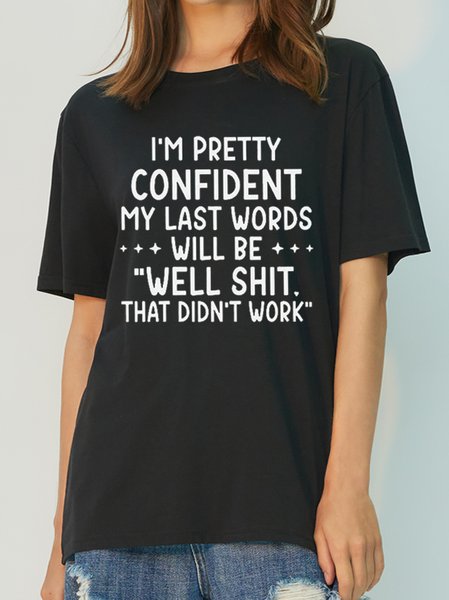 

Womens Funny Letter Bamboo Fiber Crew Neck Short Sleeve T-Shirt, Black, T-shirts