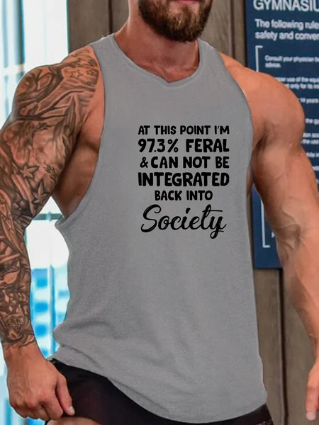

Funny I'm 97.3% Feral Sleeveless Casual, Gray, Tank Tops