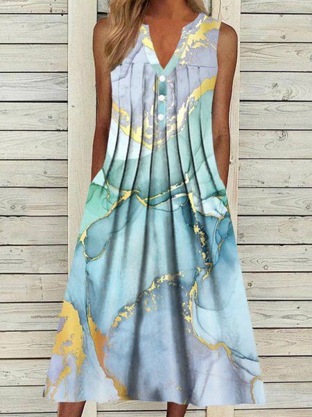 

Casual V Neck Buttoned Sleeveless Dresses, Green, Midi Dresses