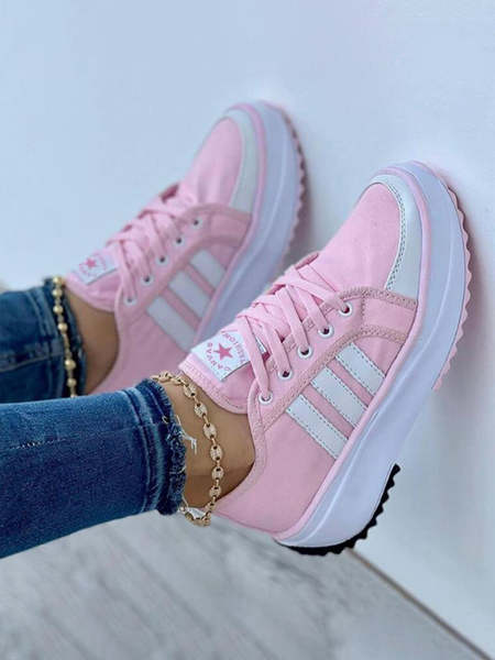 

Classic Platform Lace-Up Canvas Sneakers, Pink, Athletic & Casual Shoes
