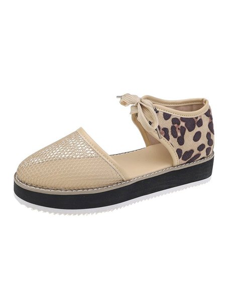 

Leopard Print Breathable Mesh Lace-Up Sandals, Beige, Shoes