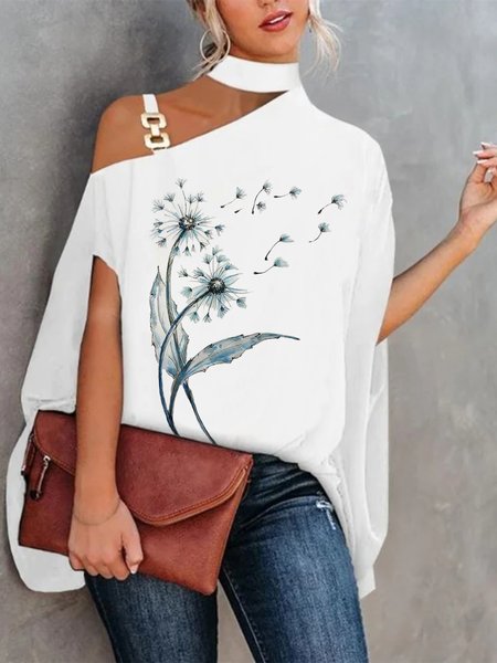 

Casual Dandelion Short Sleeve Round Neck Plus Size Printed Tops T-shirts, White, T-Shirts