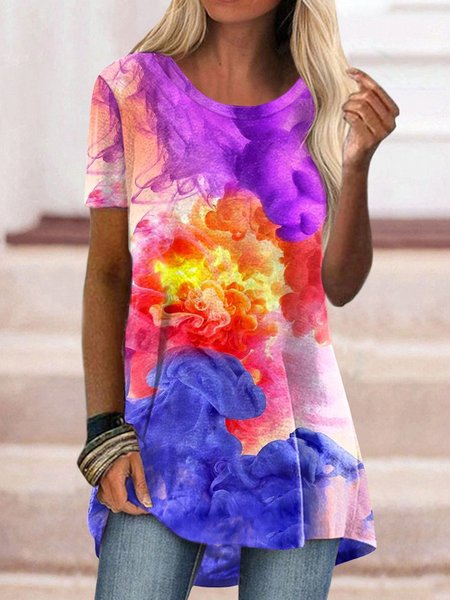 

Casual Printed Crew Neck Loosen Short Sleeve T-Shirt, Multicolor, T-Shirts