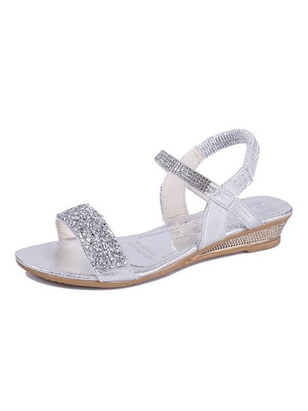 

JFN Rhinestone Casual Resort Wedge Sandals, Silver, Sandals