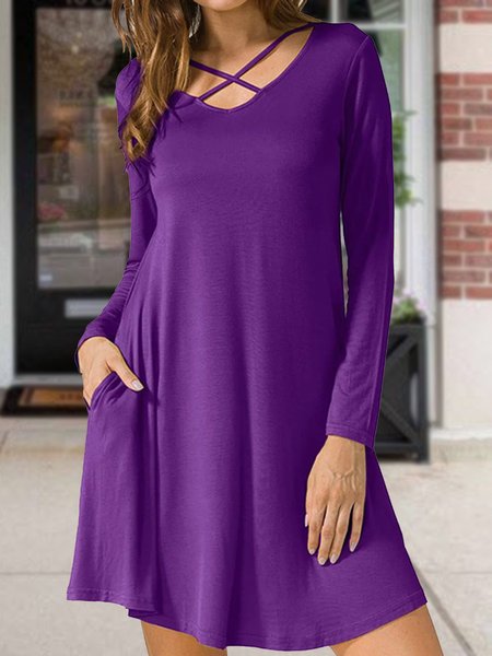 

Casual V Neck Loosen Short Sleeve Knit Dress, Purple, Dresses