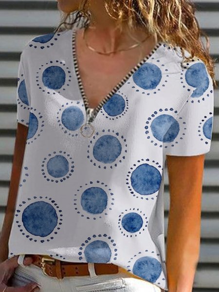 

Watercolor Polka Dot Print Short-sleeved Top, White, Shirts & Blouses
