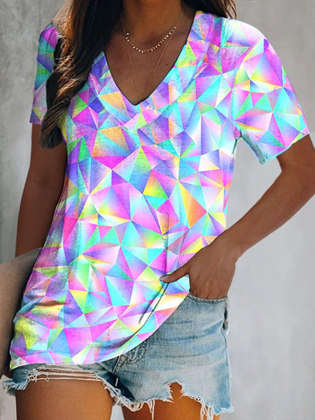 

Geometric Loosen Casual Short Sleeve T-Shirt, Multicolor, T-Shirts