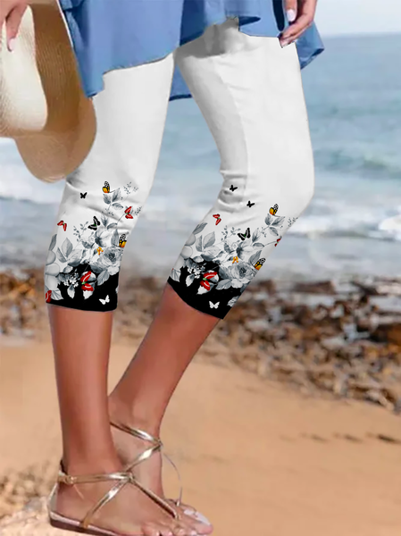 

Plus size Casual Floral Shorts Pants, White, Shorts
