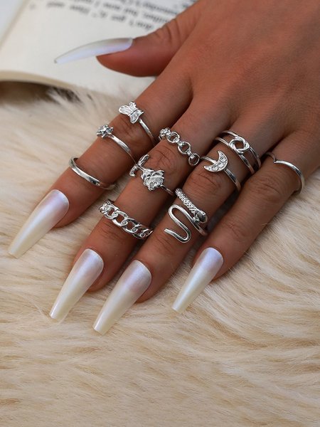

Vintage Ethnic Pattern Ring Set Dresses Jewelry, Silver, Rings