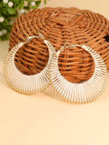 

JFN Beach Resort Style Metal Round Hand Braided Earrings, White, Earrings