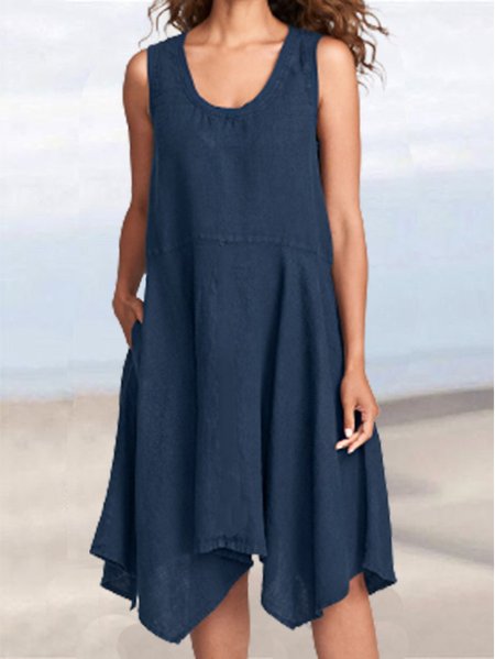 

Cotton Blends Casual Sleeveless Knitting Dresses, Blue, Mini Dresses