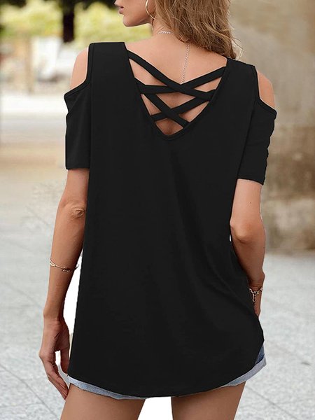 

Off-the-shoulder Short-sleeve Top With Crisscross Back, Black, Tunics
