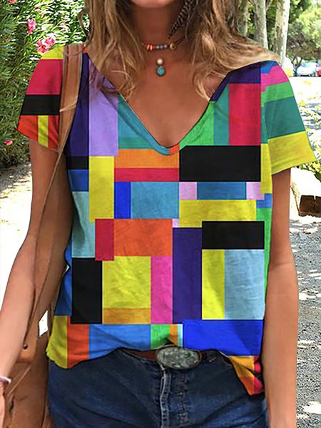 

Colorful Geometric Loose Casual T-Shirt, Multicolor, T-Shirts