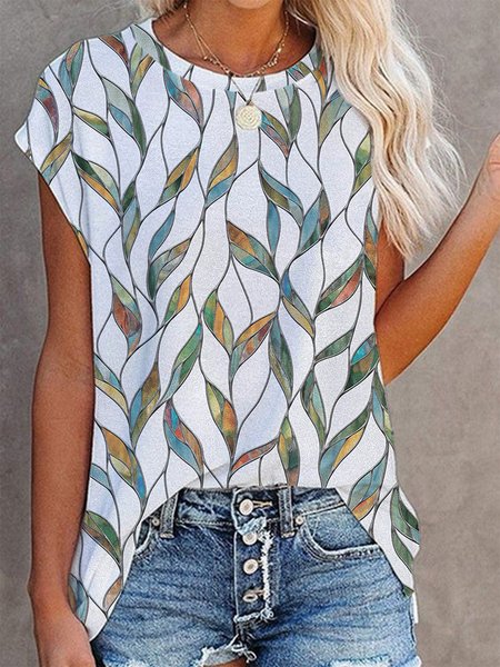 

Casual Crew Neck Printed Short Sleeve T-Shirt, White, T-Shirts