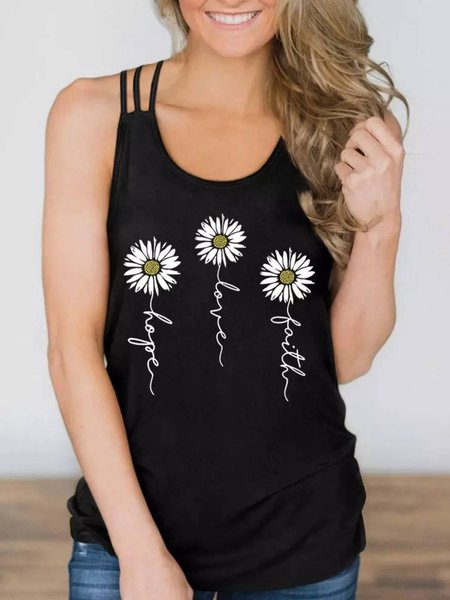 

Casual Letter Knit, Black, Tank Top