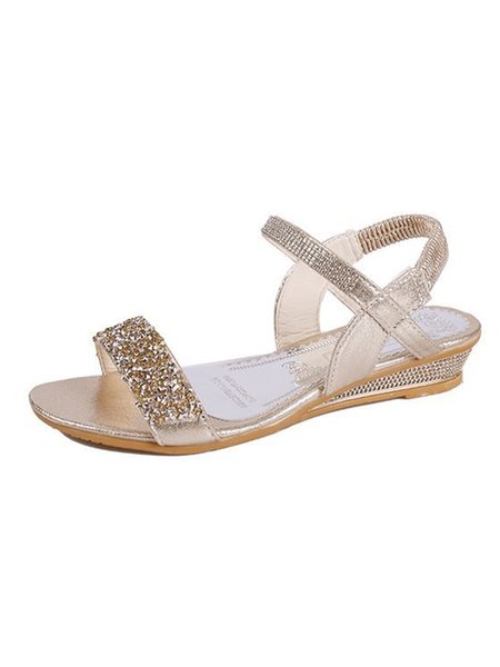

JFN Rhinestone Casual Resort Wedge Sandals, Golden, Sandals