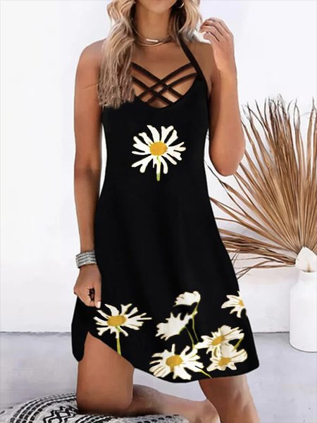 

Daisy Cross Neck Sleeveless Plus Size Casual Dresses, Black, Mini Dresses