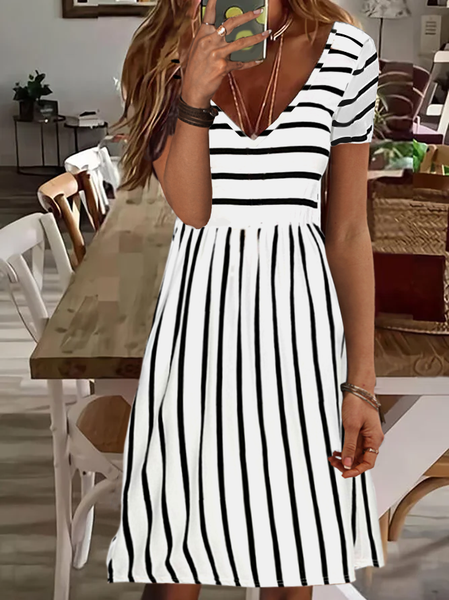 

Casual Short Sleeve Knit Dress, Black-white, Dresses