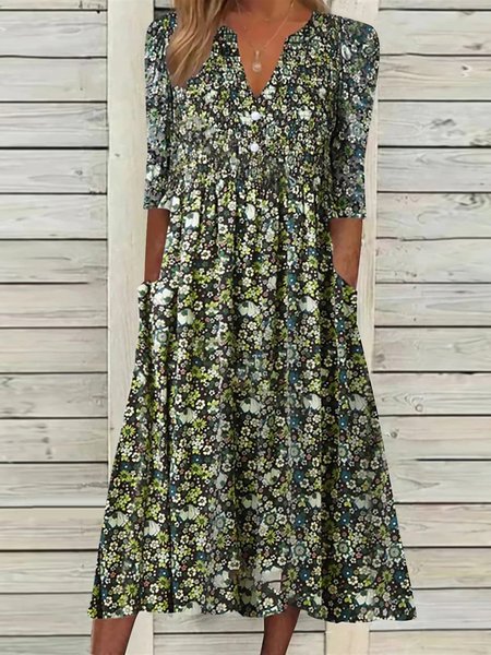 

Casual Short Sleeve Woven Dress, Green, Midi Dresses