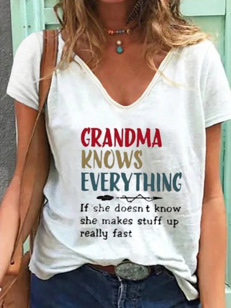 

Casual Short Sleeve V Neck Plus Size Printed Tops T-shirts, White, T-Shirts
