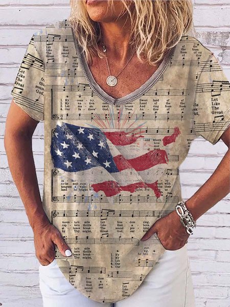 

Independence Day Flag Print Casual T-Shirt, Khaki, T-Shirts