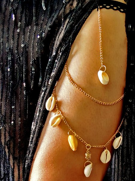 

JFN Boho Beach Shell Layered Leg Chain Anklet, Golden, Accessories >> Jewelry >>Body Jewelry