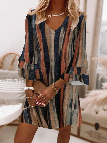 

Plus size Casual Striped Dress, Multicolor, Mini Dresses