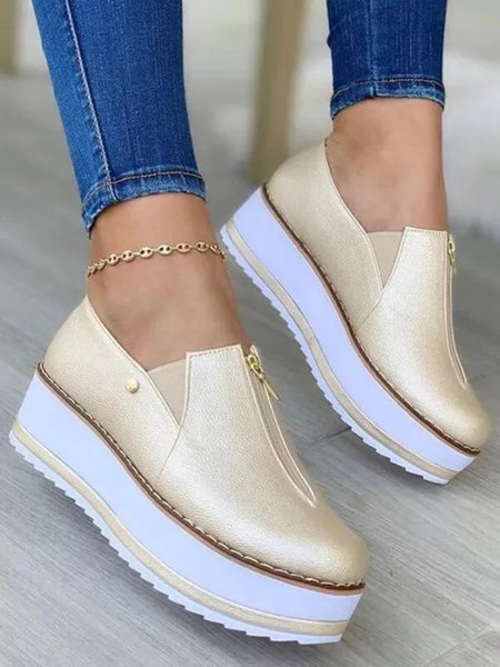 

JFN Beaded Zip Simple Casual Platform Shoes, Golden, Creepers & Wedges