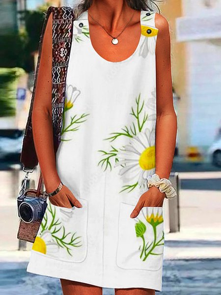 

Floral Short Sleeve Woven Dress, White, Mini Dresses