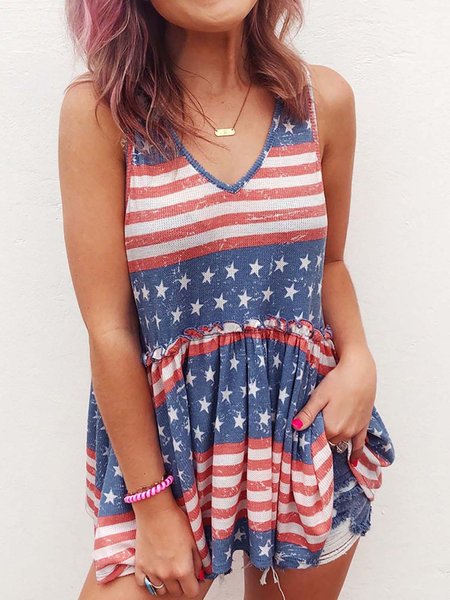 

Flag Loosen V Neck Knit, Blue, Shirts & Blouses
