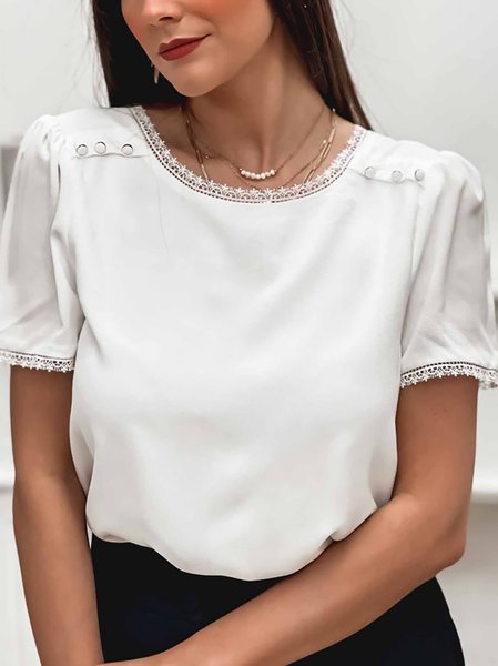 

Crew Neck Batwing Regular Fit Short Sleeve Tops, White, Shirts & Blouses