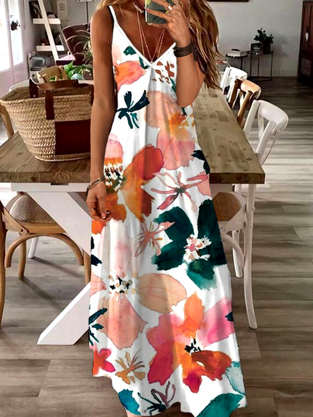 

Loosen Casual Floral Short Sleeve Knit Dress, Multicolor, Maxi Dresses