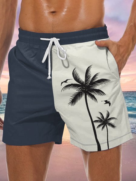

Coconut Tree Graphic Men's Casual Beach Shorts, Blue, Men's shorts