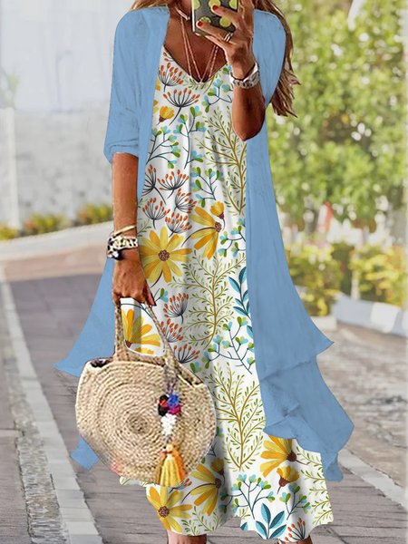 

Geometric flower vacation Chiffon suit dress Plus Size, Multicolor, Maxi Dresses