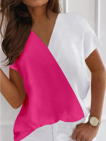 

Color Block Short Sleeve Tops, Multicolor, Shirts & Blouses