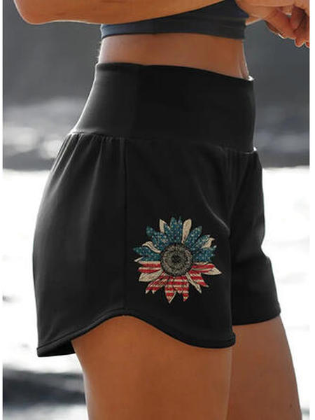

Summer Casual Floral Sports Shorts, Black, Shorts