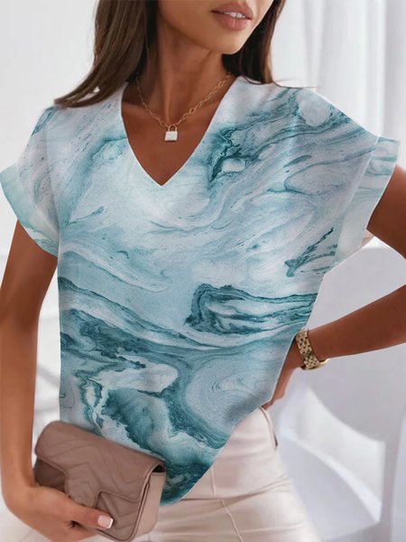 

Casual Printed Short Sleeve Tops, Green, Tops