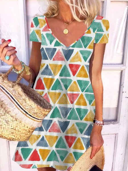 

Ink gradient triangular color block holiday dress short plus size, Multicolor, Dresses