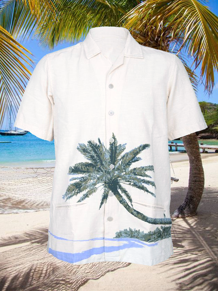 

Cotton Linen Botanical Floral Print Lapel Cozy Linen Shirt, As picture, Blouses&Shirts