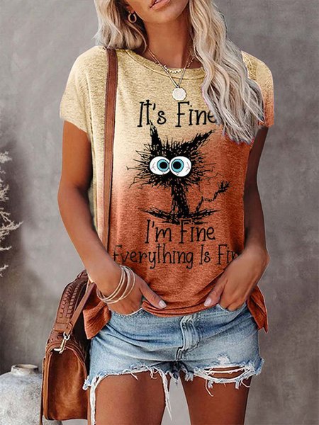 

Loosen Crew Neck Animal Short Sleeve T-Shirt, Red brown, Tees & T-shirts